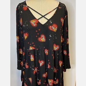 Disney Black Long Sleeve Blouse with Lady and the Tramp Heart Print